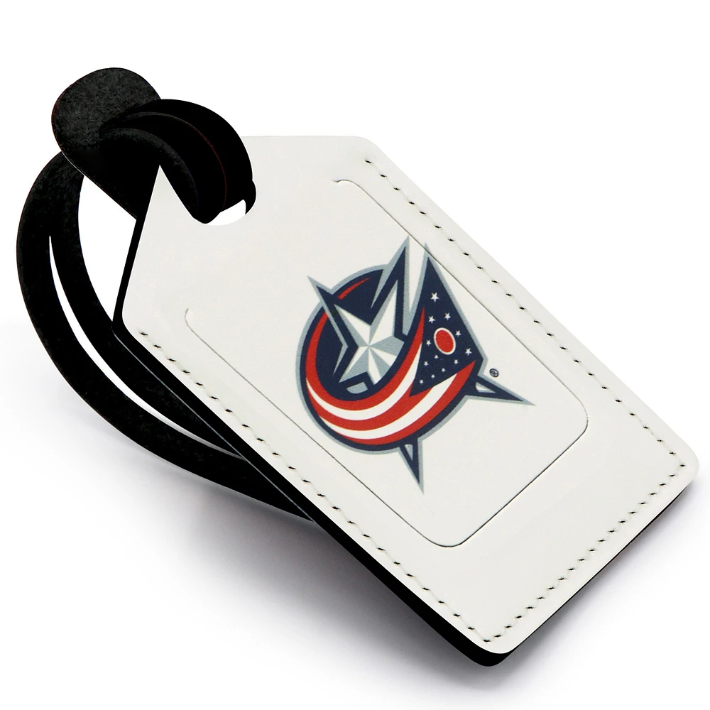 White Columbus Blue Jackets Personalized Leather Luggage Tag