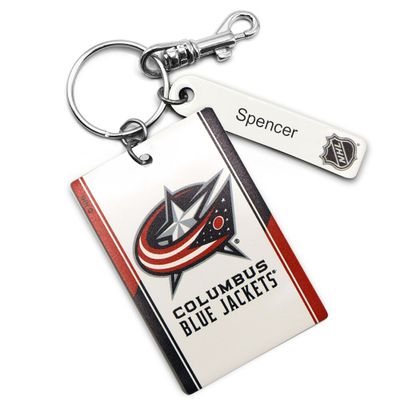 White Columbus Blue Jackets Personalized Leather Rectangle Keychain