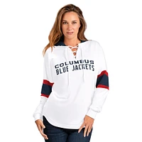 Women's G-III 4Her by Carl Banks  White Columbus Blue Jackets Goal Zone Long Sleeve Lace-Up Hoodie T-Shirt