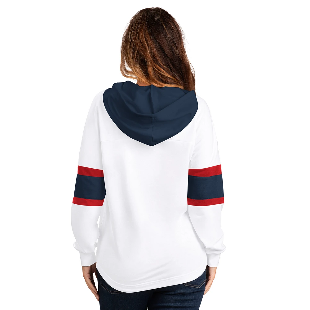 Women's G-III 4Her by Carl Banks  White Columbus Blue Jackets Goal Zone Long Sleeve Lace-Up Hoodie T-Shirt