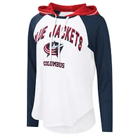 Women's G-III 4Her by Carl Banks  White Columbus Blue Jackets VIP Raglan Long Sleeve Hoodie T-Shirt