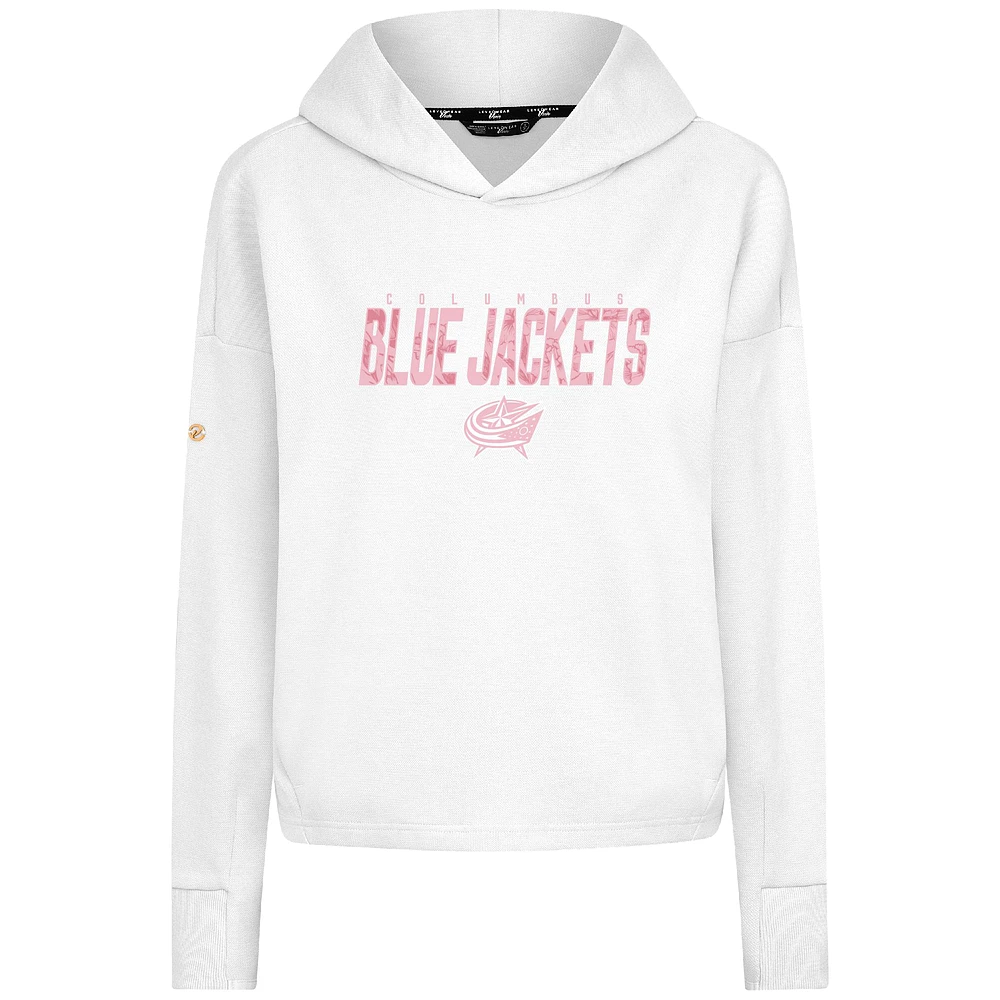Sweat à capuche court trois mélanges floraux pour femme Levelwear White Columbus Blue Jackets Mother's Day