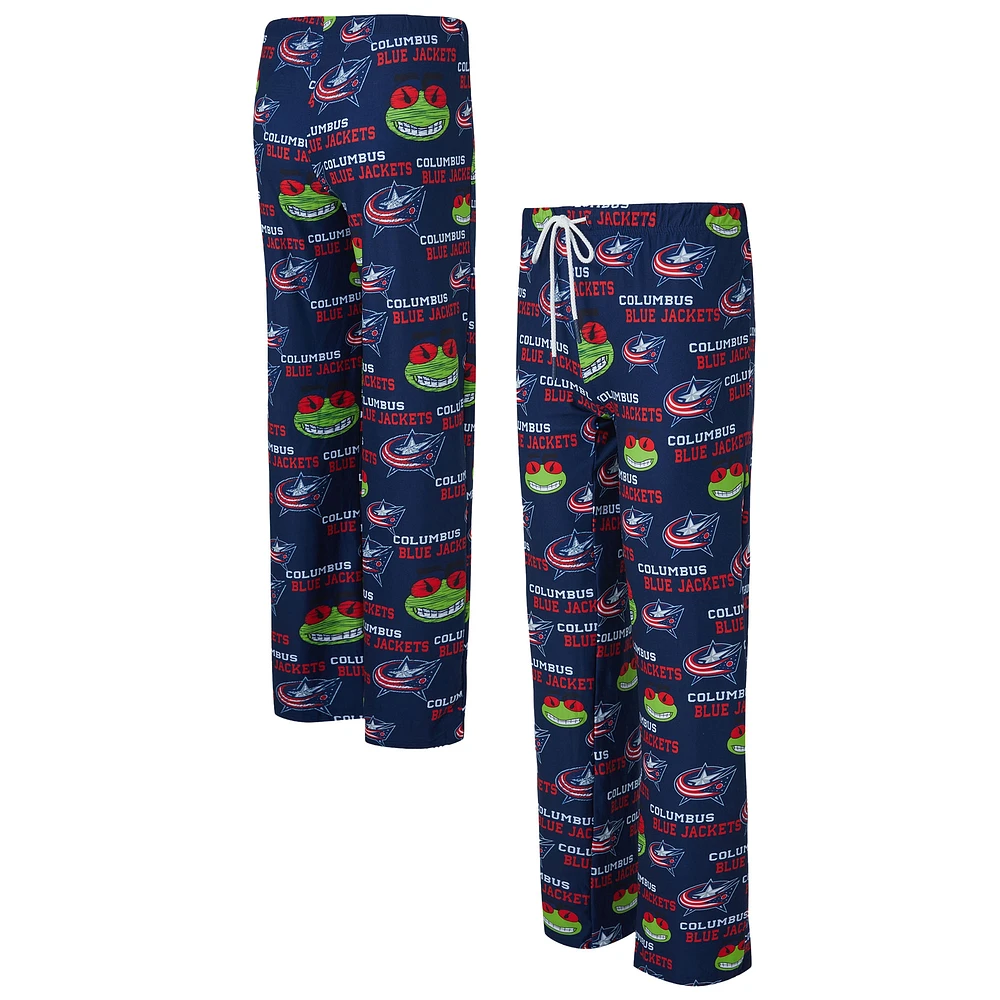 Pantalon en tricot à imprimé intégral Zest pour femme Concepts Sport Navy Columbus Blue Jackets