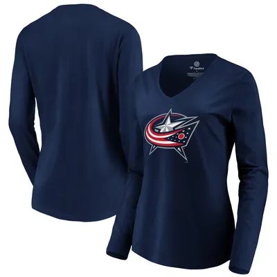 Columbus Blue Jackets Fanatics Branded Women's Primary Logo Long Sleeve V-Neck T-Shirt - Navy