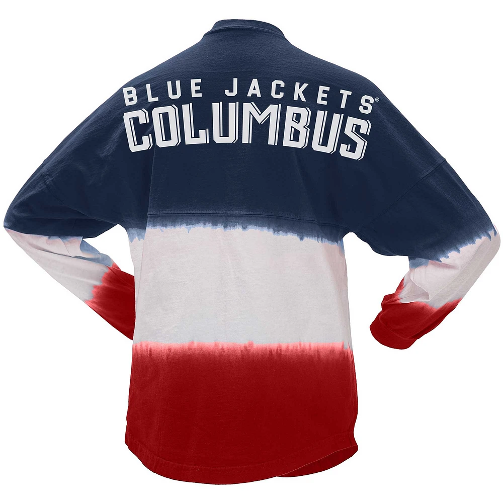 T-shirt à manches longues ombré Columbus Blue Jackets Fanatics pour femmes bleu marine/rouge