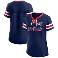 Women's Fanatics Navy Columbus Blue Jackets Iconic Athena Lace-Up T-Shirt