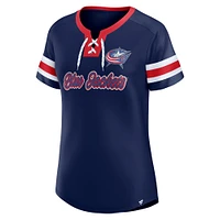 Women's Fanatics Navy Columbus Blue Jackets Iconic Athena Lace-Up T-Shirt