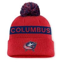 Bonnet en tricot à revers avec pompon authentique Pro Rink Columbus Blue Jackets rouge/bleu marine Fanatics pour femme