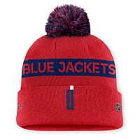 Bonnet en tricot à revers avec pompon authentique Pro Rink Columbus Blue Jackets rouge/bleu marine Fanatics pour femme