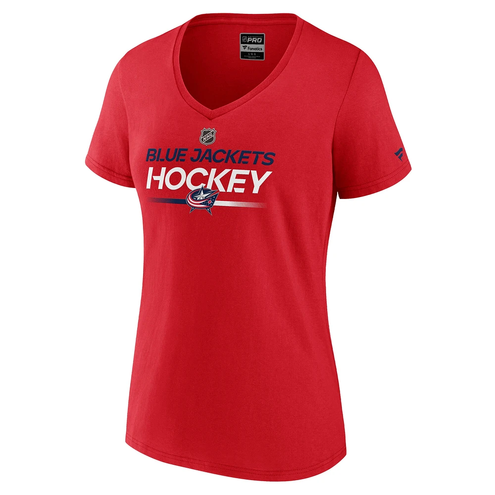 Women's Fanatics Red Columbus Blue Jackets Authentic Pro Primary V-Neck T-Shirt