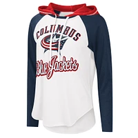 Women's G-III Sports by Carl Banks White/Heather Navy Columbus Blue Jackets MVP Raglan Lightweight Hooded T-Shirt