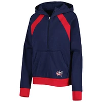 Women's Starter Navy Columbus Blue Jackets Wishbone Half-Zip Hoodie