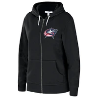 WEAR by Erin Andrews Black Columbus Blue Jackets Sweat à capuche entièrement zippé en éponge pour femmes