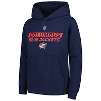 Youth Navy Columbus Blue Jackets Authentic Pro Wordmark Fleece Pullover Hoodie