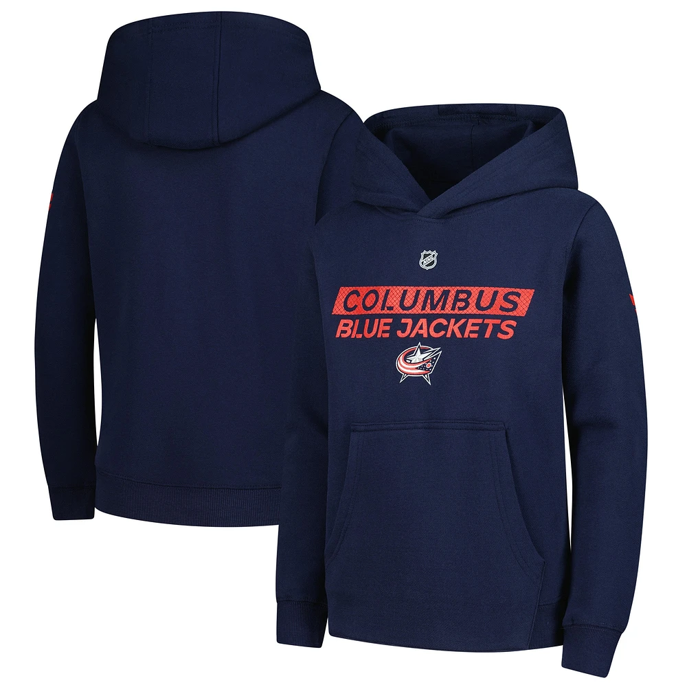 Youth Navy Columbus Blue Jackets Authentic Pro Wordmark Fleece Pullover Hoodie