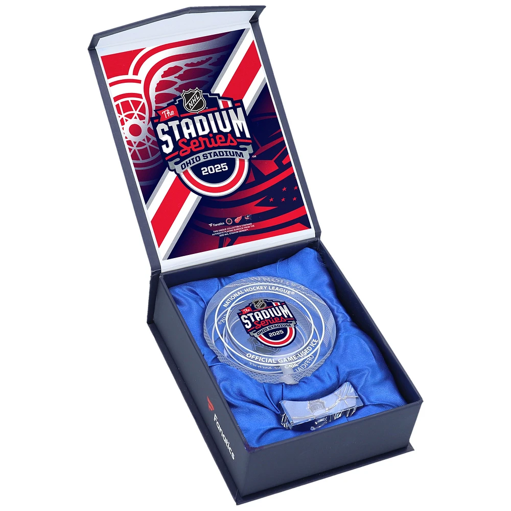 Columbus Blue Jackets vs. Detroit Red Wings Crystal Puck - Filled with Game-Used Ice from the 2025 NHL Stadium Series