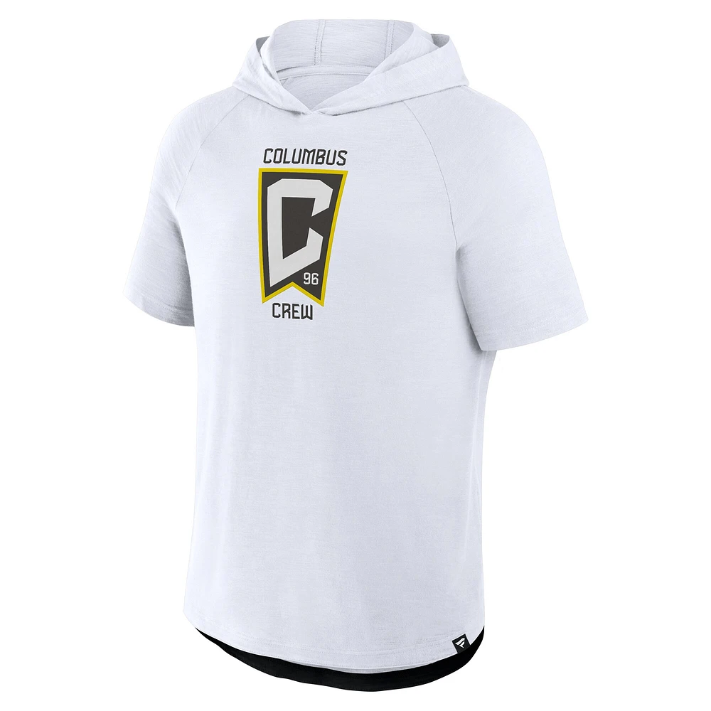 Sweat à capuche manches courtes raglan blanc Columbus Crew Hat Trick Stadium Slub pour hommes Fanatics