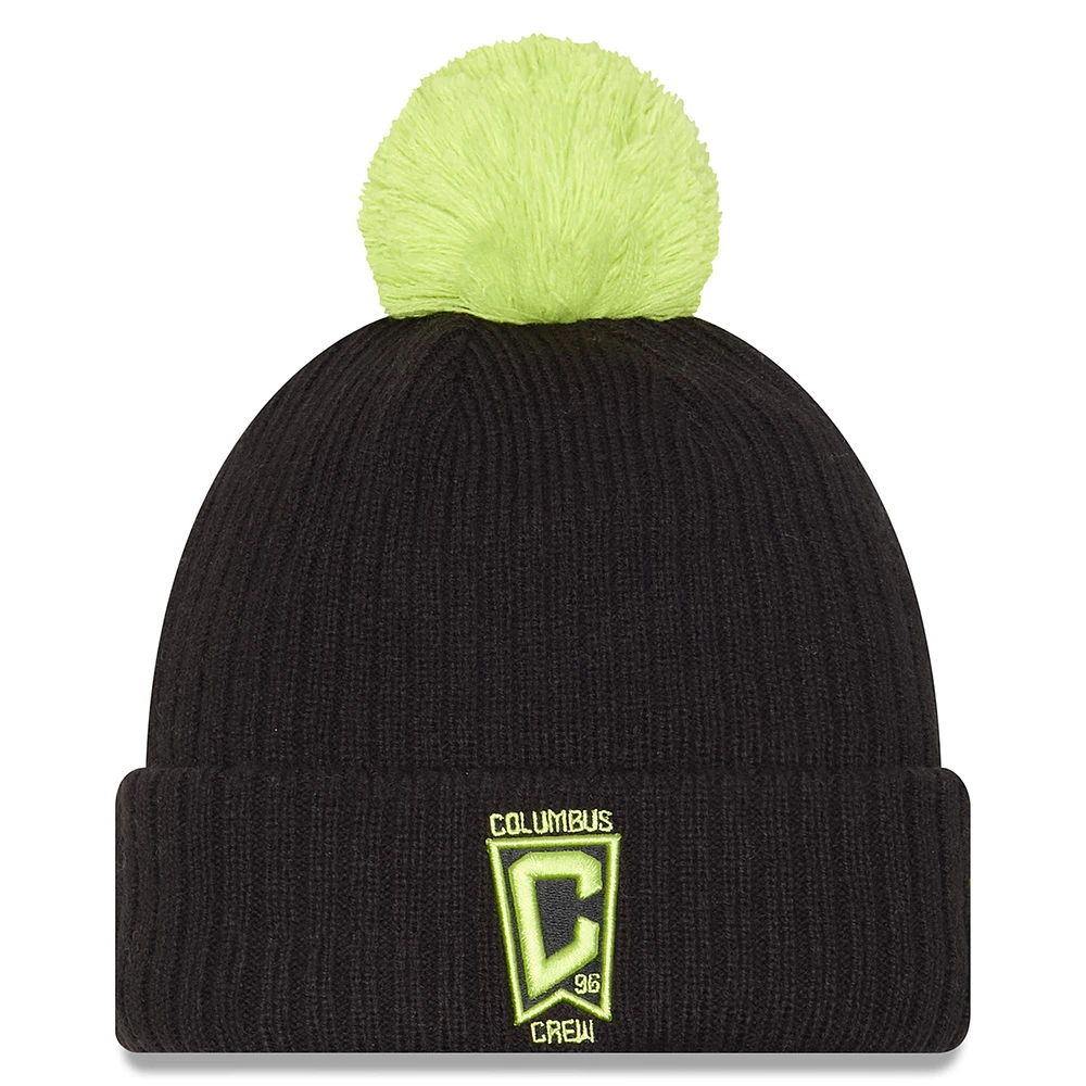 Bonnet en tricot à revers et pompon Columbus Crew 2025 Jersey Hook de New Era pour homme