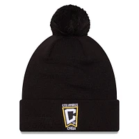 Bonnet en tricot à revers à crochet Columbus Crew noir New Era pour hommes avec pompon