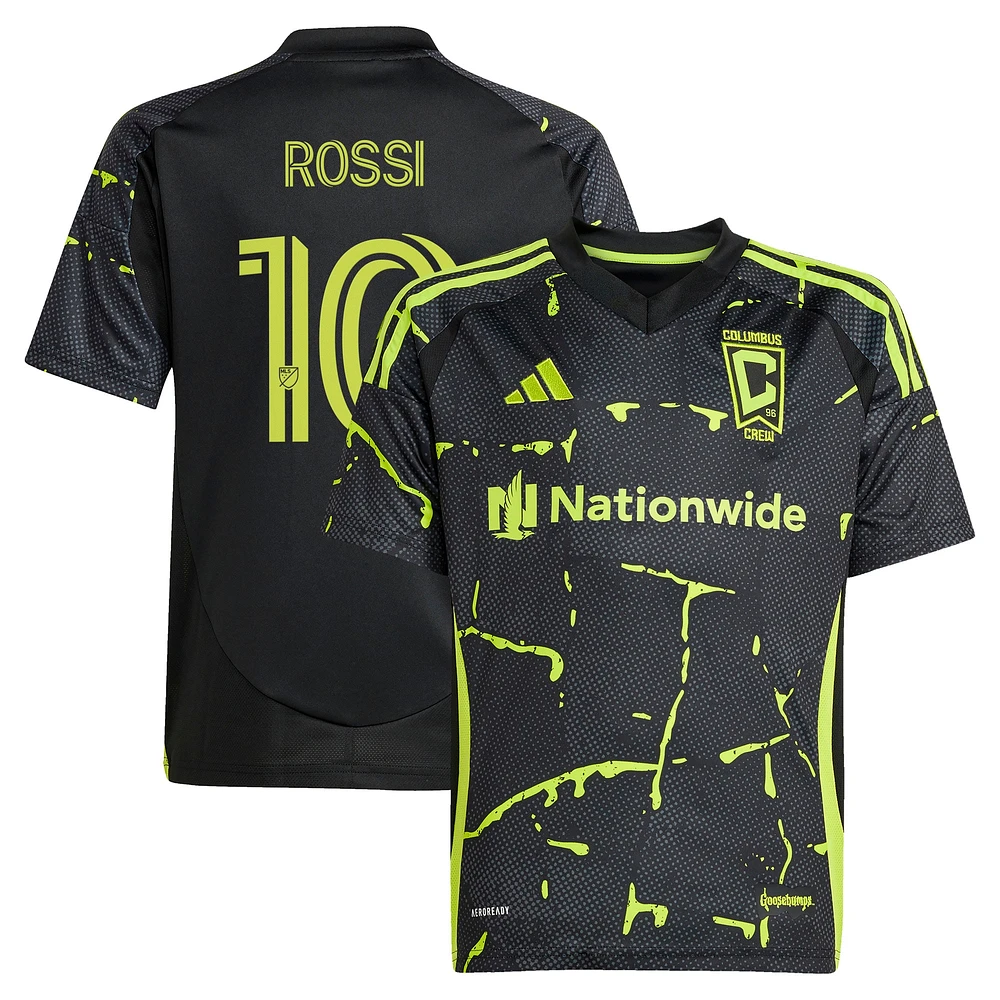 Youth adidas Diego Rossi Black Columbus Crew 2025 The Goosebumps Kit Replica Player Jersey
