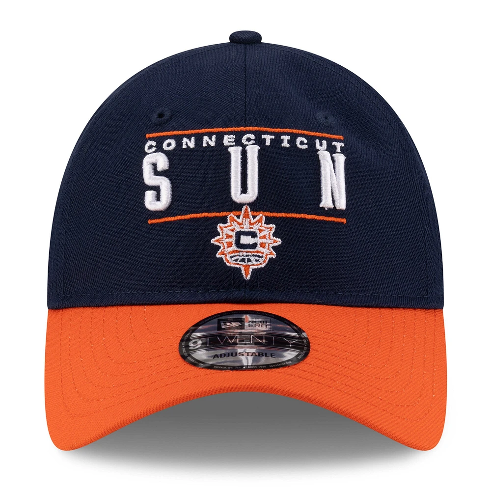 Casquette ajustable unisexe New Era bleu marine/orange Connecticut Sun 2025 WNBA Draft 9TWENTY