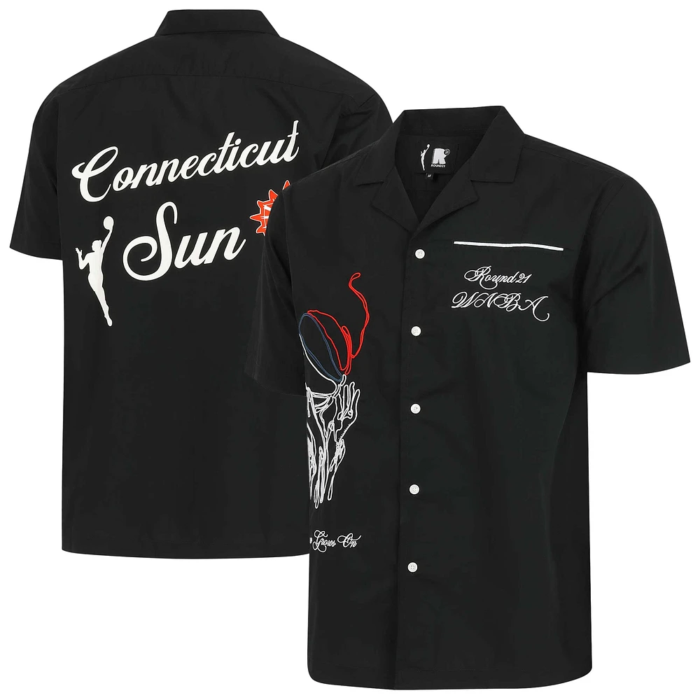 Chemise de bowling unisexe round21 noire Connecticut Sun Lucky Strike à boutons complets