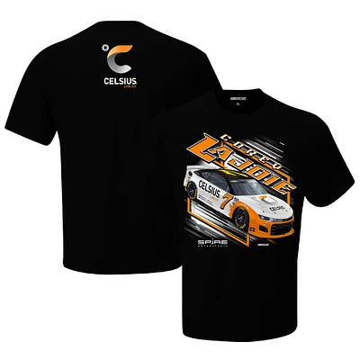 T-shirt de voiture Corey LaJoie Celsius noir avec drapeau à damier pour homme