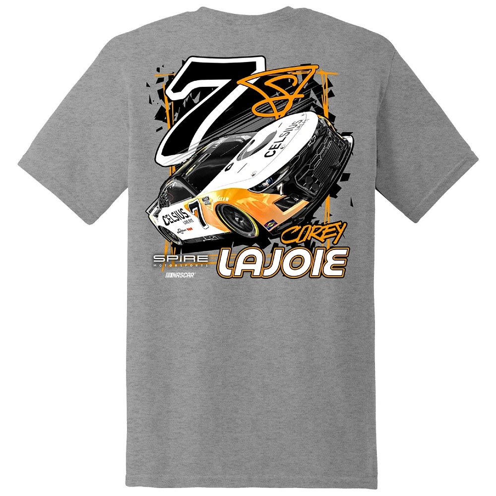 T-shirt de voiture E2 Apparel Heather Charcoal Corey LaJoie Celsius pour hommes