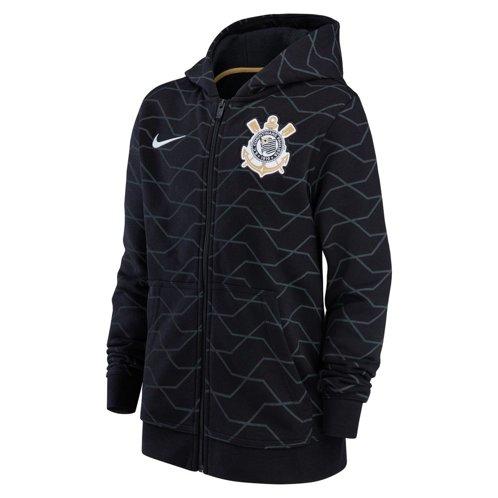 Youth Nike Black Corinthians Club Full-Zip Hoodie