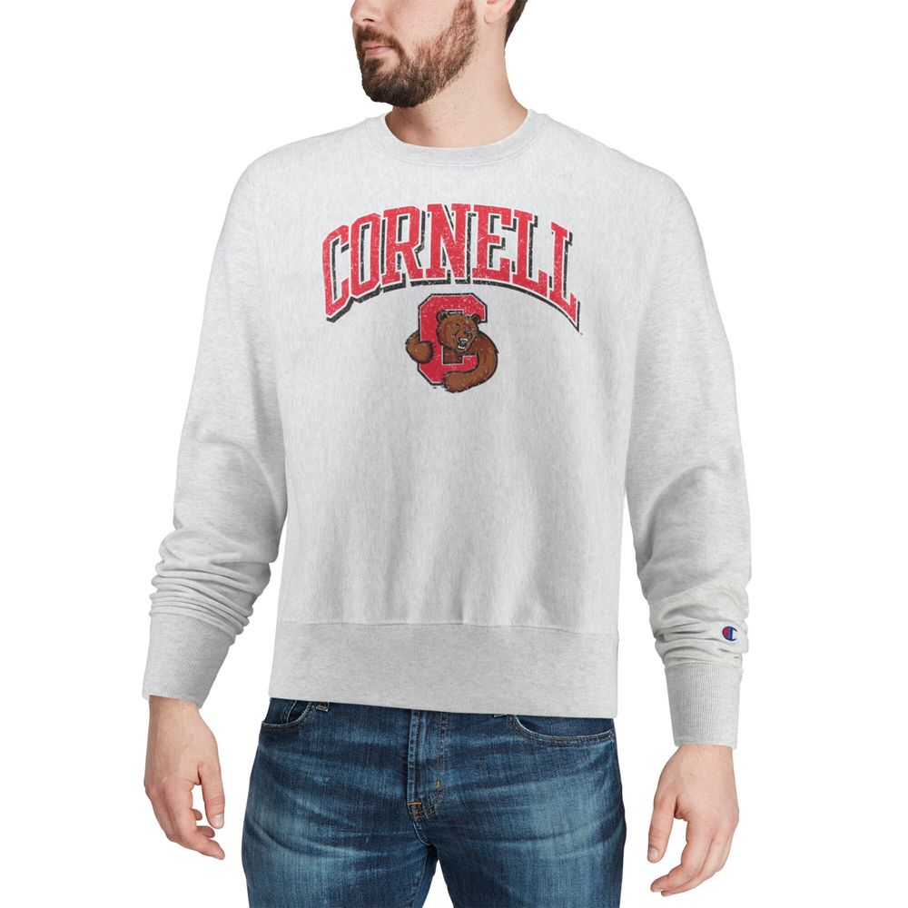 Men's Champion Gray Cornell Big Red Arch Over Logo Reverse Weave Pullover Sweatshirt