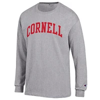 Men's Champion  Heather Gray Cornell Big Red Basic Arch Long Sleeve T-Shirt