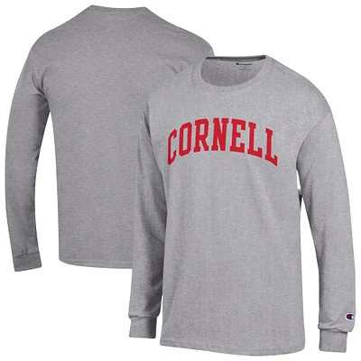 Men's Champion  Heather Gray Cornell Big Red Basic Arch Long Sleeve T-Shirt