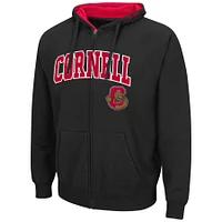 Men's Colosseum Black Cornell Big Red Arch & Logo 3.0 Full-Zip Hoodie