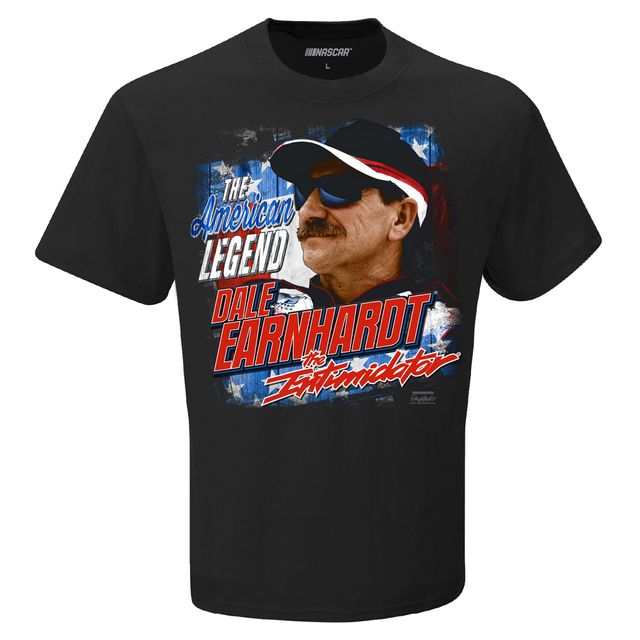 T-shirt Dale Earnhardt The Intimidator Legend noir avec drapeau à damier pour homme