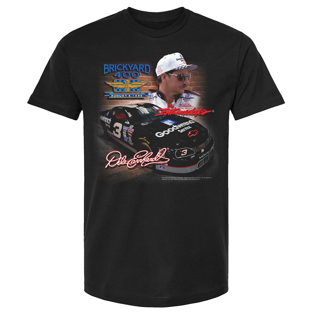 T-shirt de sport à drapeau damier pour hommes, noir, Dale Earnhardt 1995 Goodwrench Brickyard 400, gagnant