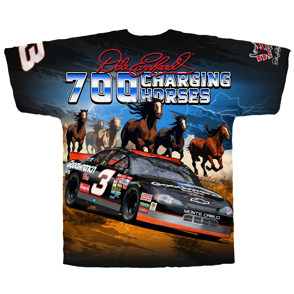 Men's Checkered Flag Sports Black Dale Earnhardt 700 Charging Horses Sublimated T-Shirt