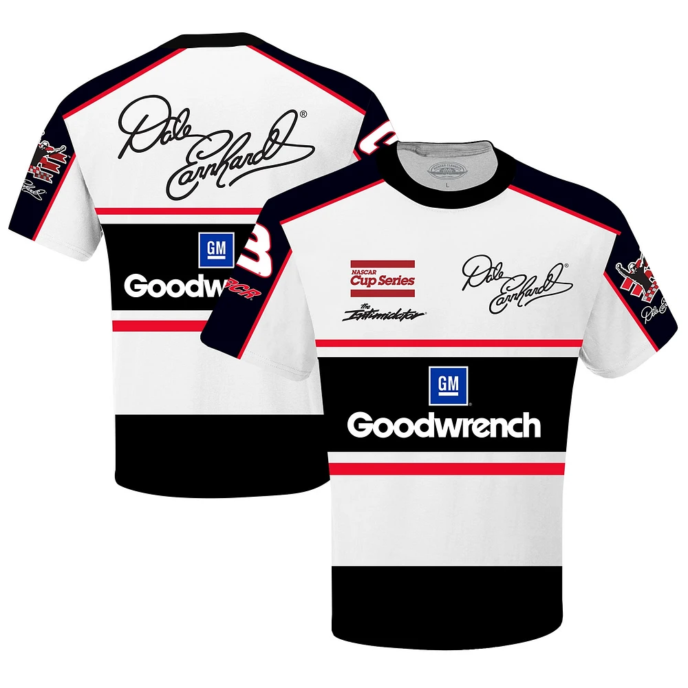 T-shirt d'uniforme sublimé Dale Earnhardt Goodwrench Legend à damier pour homme, blanc/noir