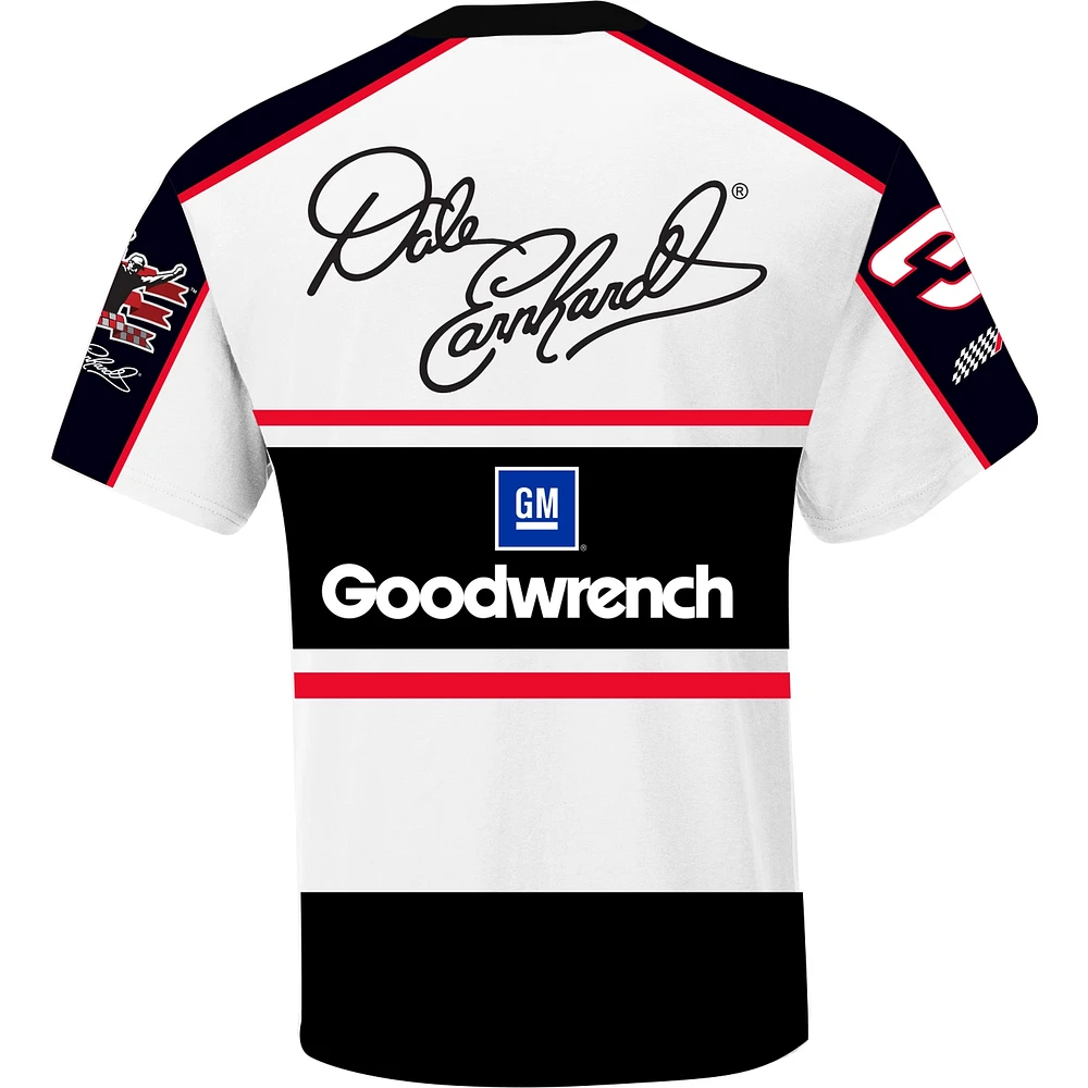 T-shirt d'uniforme sublimé Dale Earnhardt Goodwrench Legend à damier pour homme, blanc/noir