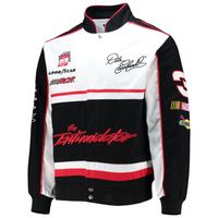 Men's JH Design Black/White Dale Earnhardt Twill Uniform Full-Snap Jacket