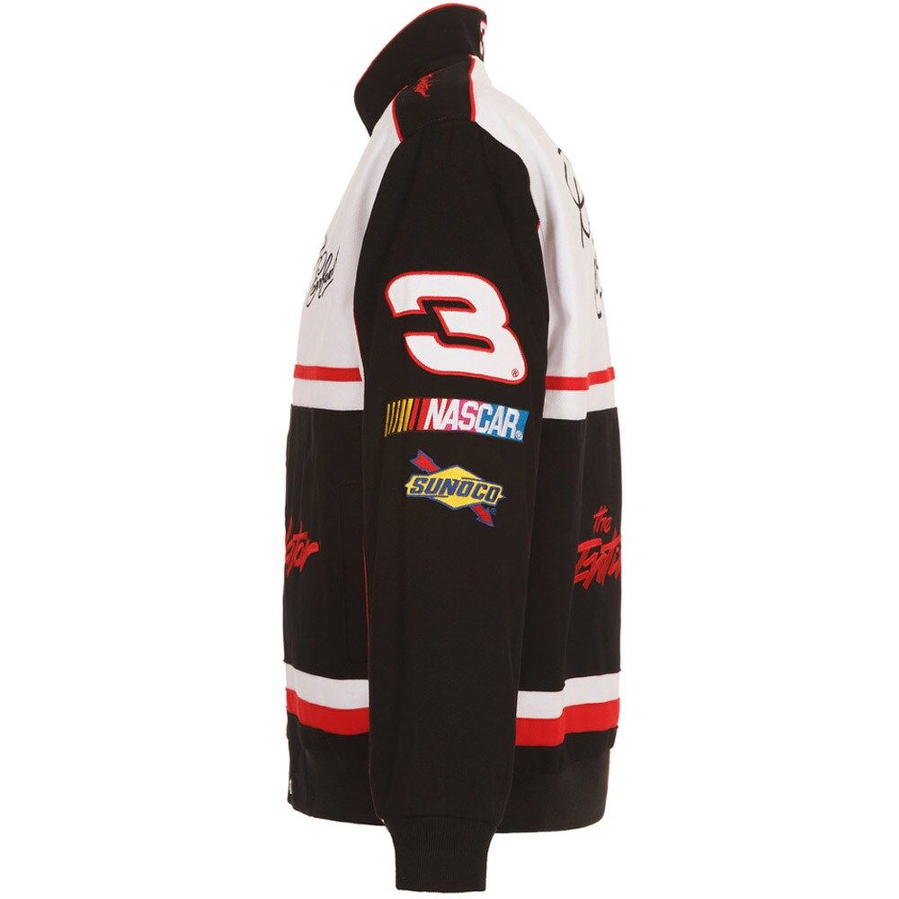 Men's JH Design Black/White Dale Earnhardt Twill Uniform Full-Snap Jacket