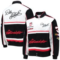 Men's JH Design Black/White Dale Earnhardt Twill Uniform Full-Snap Jacket