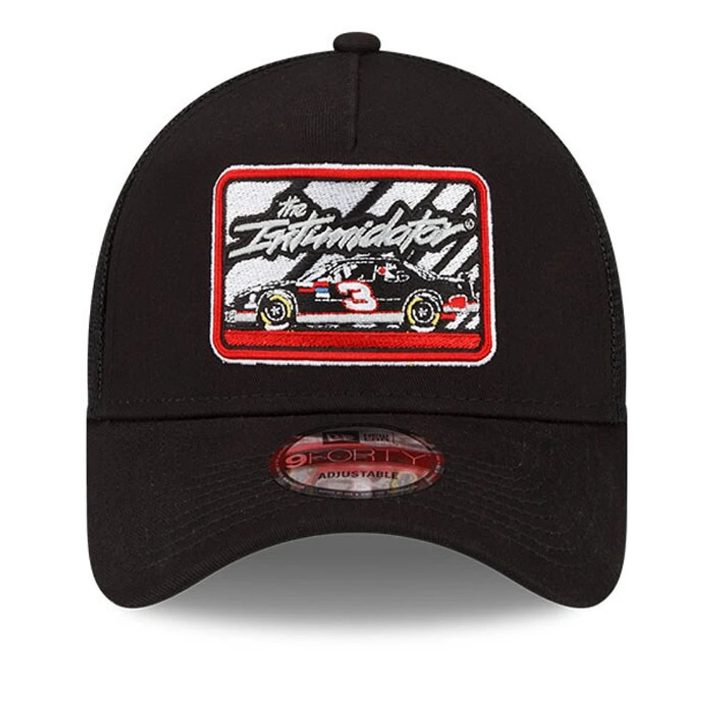 Casquette New Era noire Dale Earnhardt Legends Intimidator 9FORTY A-Frame Trucker Snapback réglable pour homme