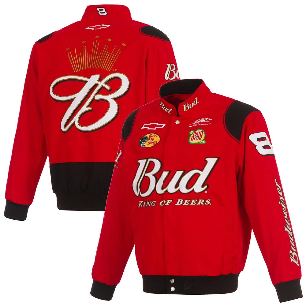 Veste en sergé à boutons-pression JH Design Red Dale Earnhardt Jr. Budweiser pour homme