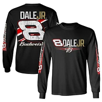 T-shirt à manches longues noir Dale Earnhardt Jr. Budweiser pour homme, vêtement officiel de l'équipe JR Motorsports