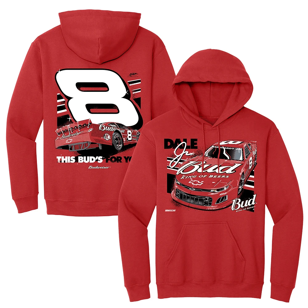 Sweat à capuche officiel de l'équipe JR Motorsports pour homme avec motif voiture Budweiser Dale Earnhardt Jr. rouge