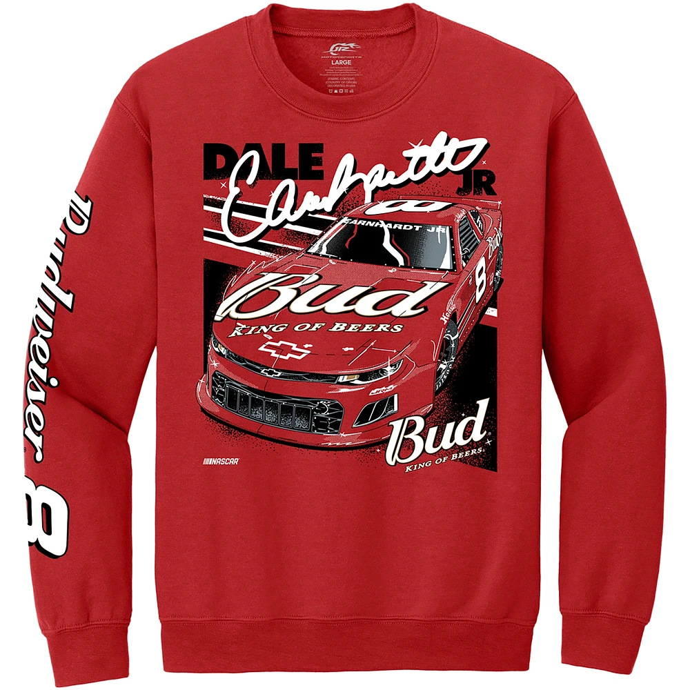 Sweat-shirt officiel de l'équipe JR Motorsports pour homme avec imprimé voiture Budweiser Dale Earnhardt Jr. rouge