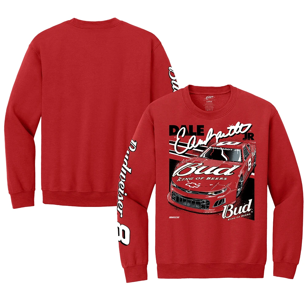 Sweat-shirt officiel de l'équipe JR Motorsports pour homme avec imprimé voiture Budweiser Dale Earnhardt Jr. rouge