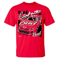 T-shirt officiel de l'équipe JR Motorsports pour homme avec voiture Budweiser Dale Earnhardt Jr. rouge