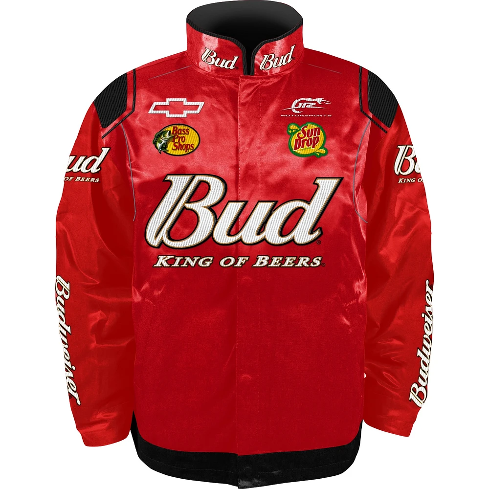 Vêtements officiels de l'équipe JR Motorsports pour hommes Veste à boutons-pression rouge Dale Earnhardt Jr. Budweiser Uniform