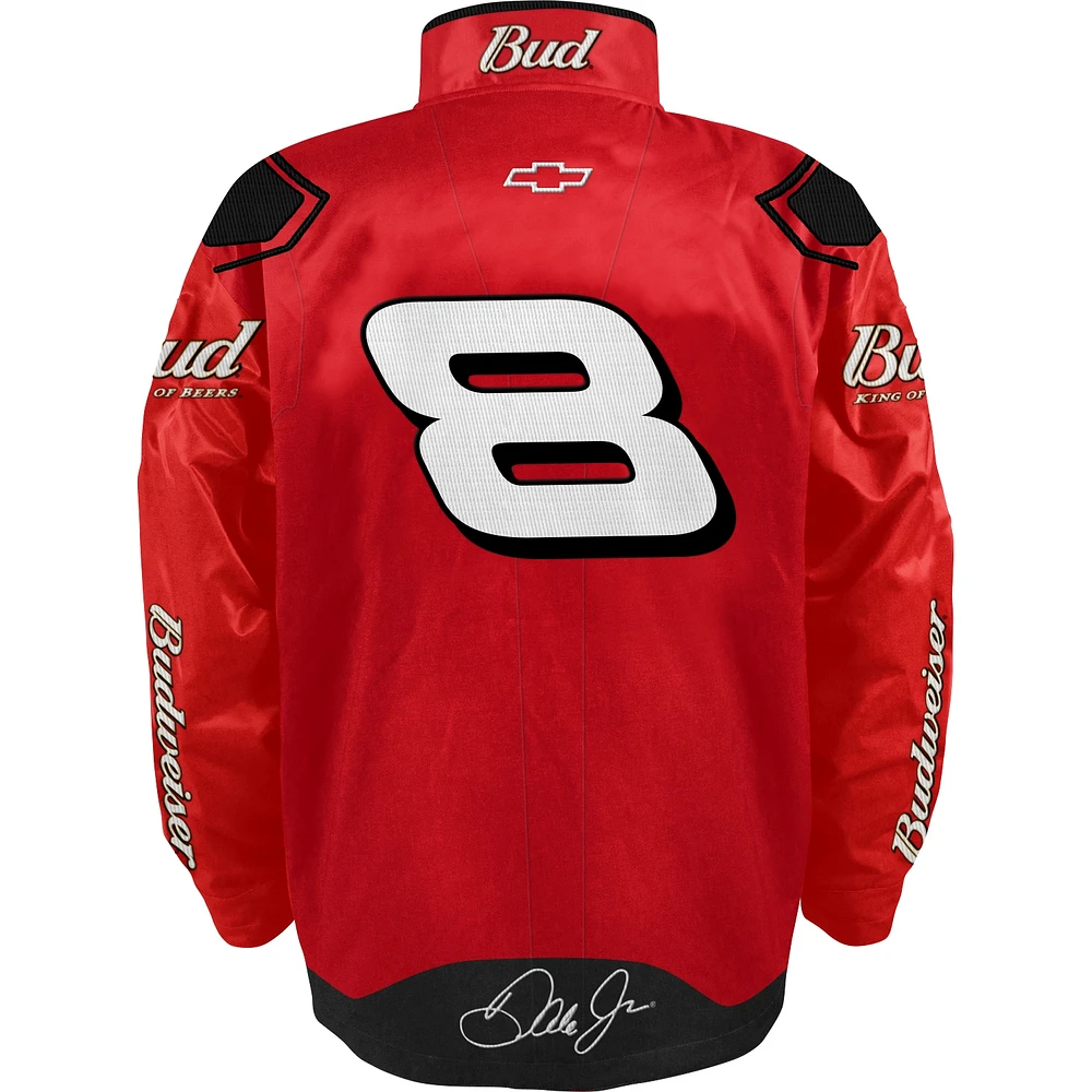 Vêtements officiels de l'équipe JR Motorsports pour hommes Veste à boutons-pression rouge Dale Earnhardt Jr. Budweiser Uniform